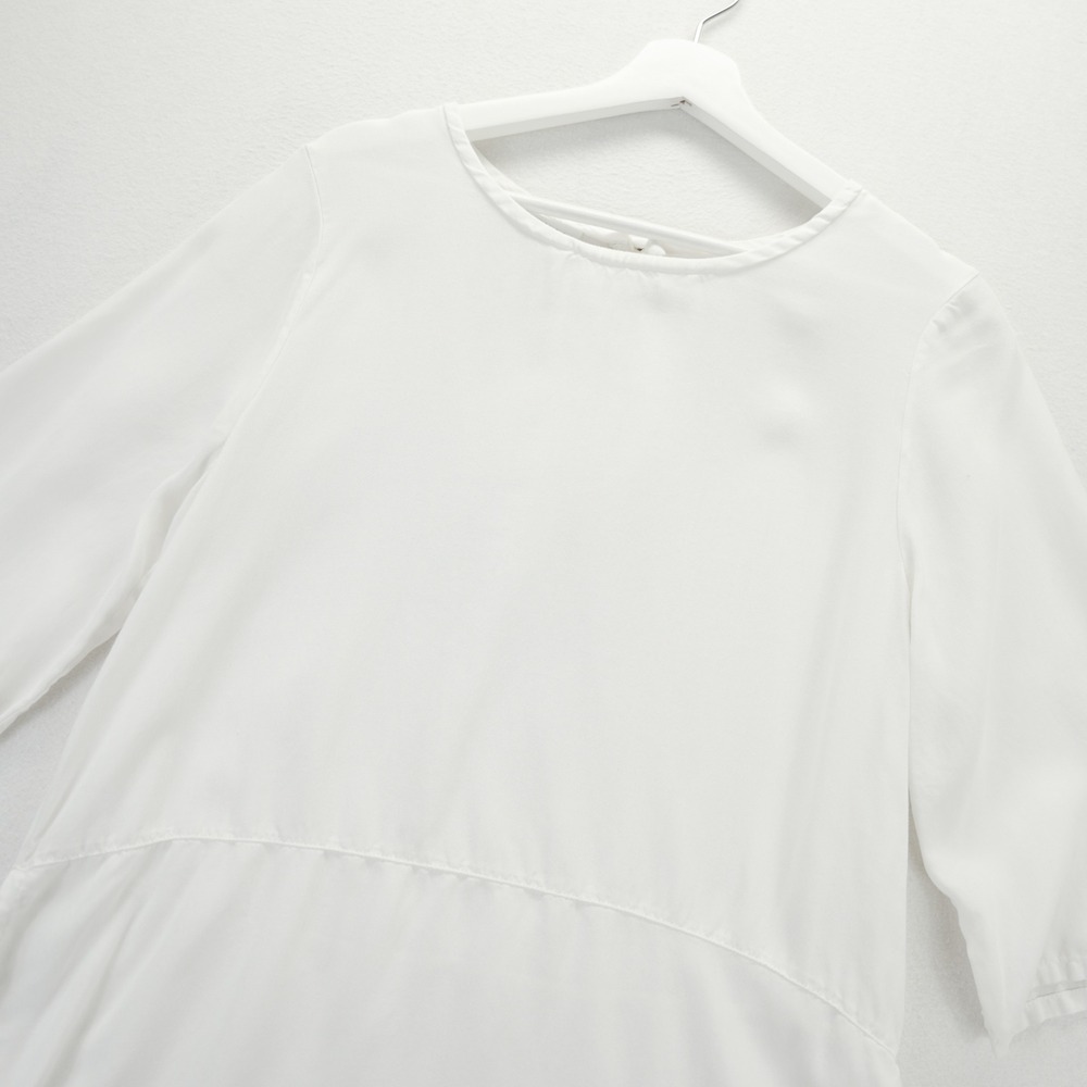 Bryn Walker White Tencel Babydoll Tunic Top 3/4 Sleeve Made in USA Womens Small